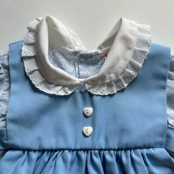 Vintage Peter Pan Collar Dress with Apron Duck Rabbit Cat Floral Print Size 18M - Picture 2 of 10